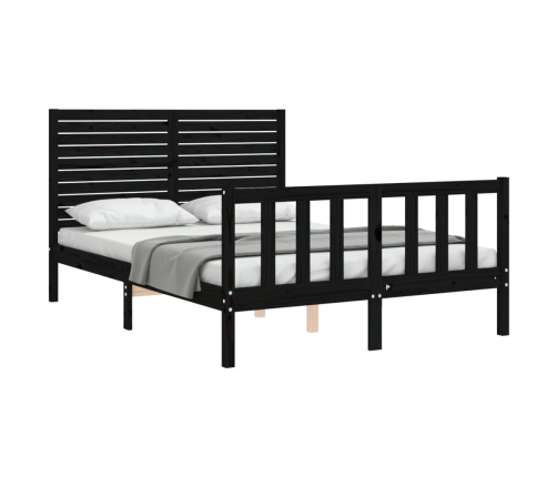 Estructura cama de matrimonio con cabecero madera maciza negro