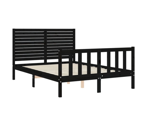 Estructura cama de matrimonio con cabecero madera maciza negro