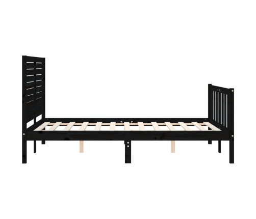 Estructura cama de matrimonio con cabecero madera maciza negro