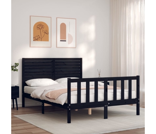 Estructura cama de matrimonio con cabecero madera maciza negro