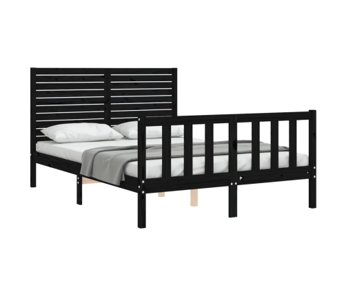 Estructura de cama con cabecero madera maciza negro 140x190 cm