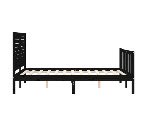 Estructura de cama con cabecero madera maciza negro 140x190 cm