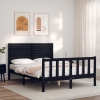 Estructura de cama con cabecero madera maciza negro 140x190 cm