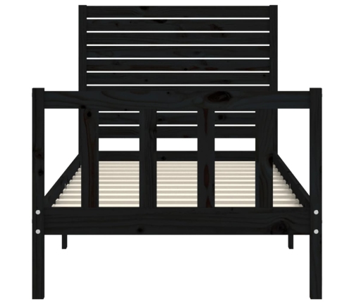 Estructura de cama con cabecero madera maciza negro 90x200 cm