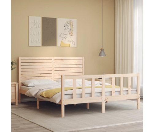 Estructura de cama de matrimonio con cabecero madera maciza