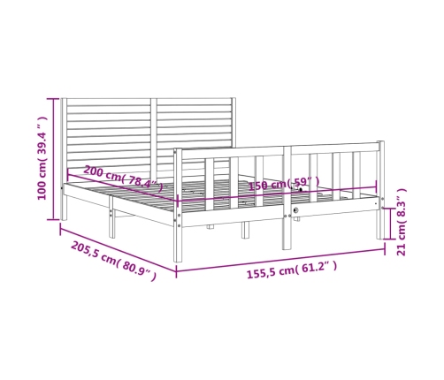 Estructura de cama de matrimonio con cabecero madera maciza