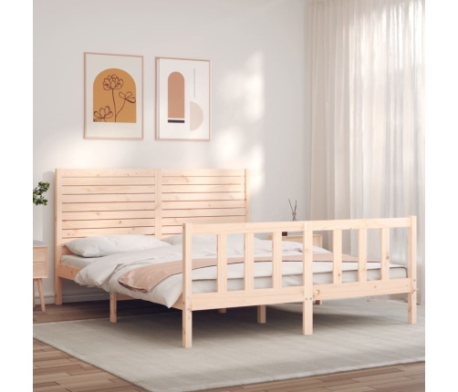 Estructura de cama de matrimonio con cabecero madera maciza