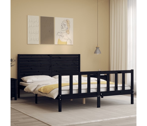 Estructura cama de matrimonio con cabecero madera maciza negro