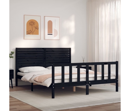 Estructura cama de matrimonio con cabecero madera maciza negro