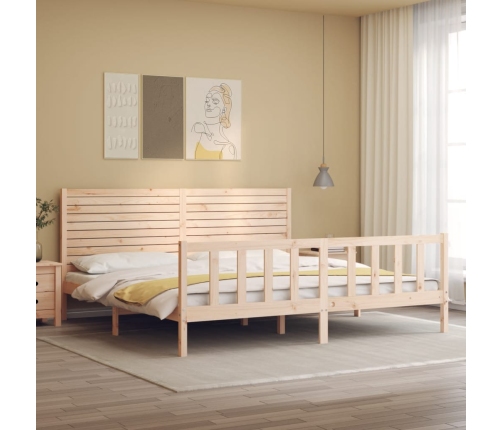 Estructura de cama de matrimonio con cabecero madera maciza