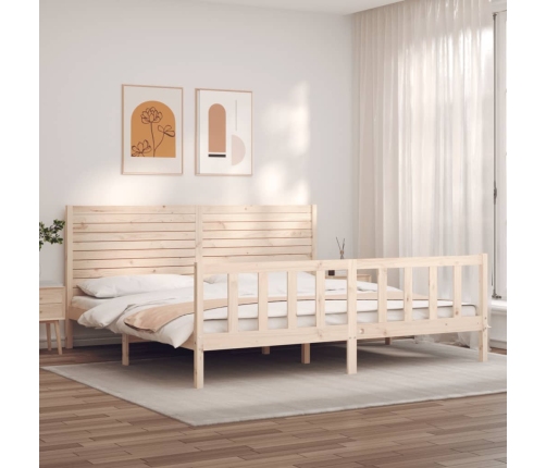 Estructura de cama de matrimonio con cabecero madera maciza