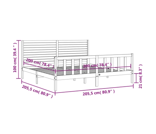 Estructura de cama sin colchón madera maciza de pino 200x200 cm