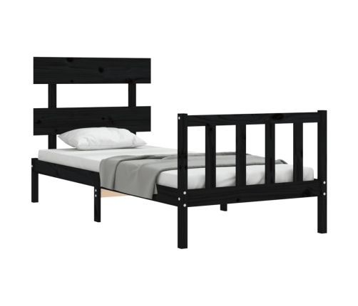 Estructura de cama individual con cabecero madera maciza negro