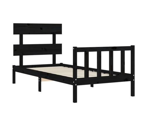 Estructura de cama individual con cabecero madera maciza negro