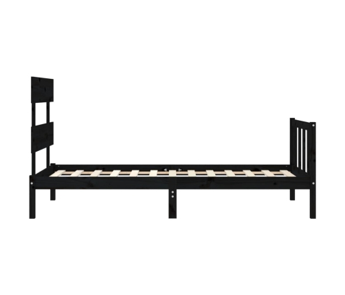 Estructura de cama individual con cabecero madera maciza negro