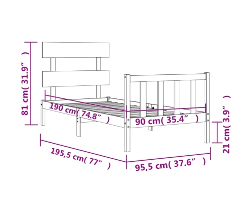 Estructura de cama con cabecero madera maciza