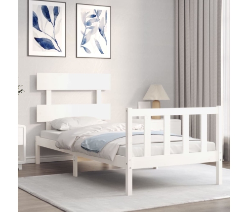 Estructura de cama con cabecero madera maciza blanco