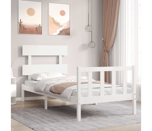 Estructura de cama con cabecero madera maciza blanco