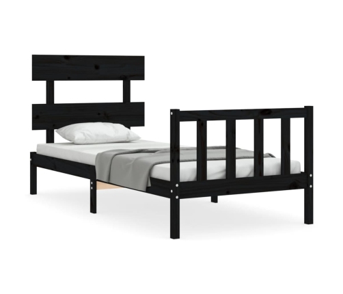 vidaXL Estructura de cama con cabecero madera maciza negro