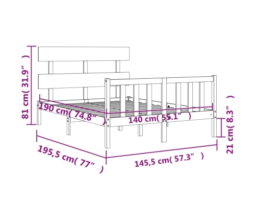 Estructura de cama sin colchón madera de pino blanca 140x190 cm