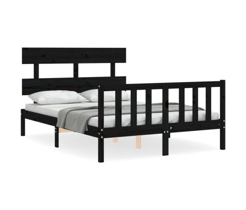 Estructura de cama con cabecero madera maciza negro 140x190 cm