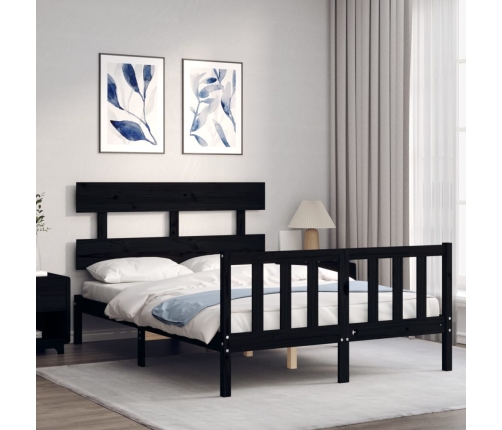 Estructura de cama con cabecero madera maciza negro 140x190 cm