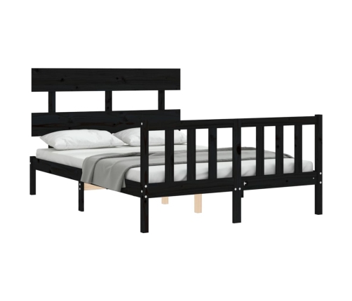 Estructura de cama con cabecero madera maciza negro 140x190 cm