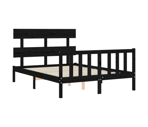 Estructura de cama con cabecero madera maciza negro 140x190 cm