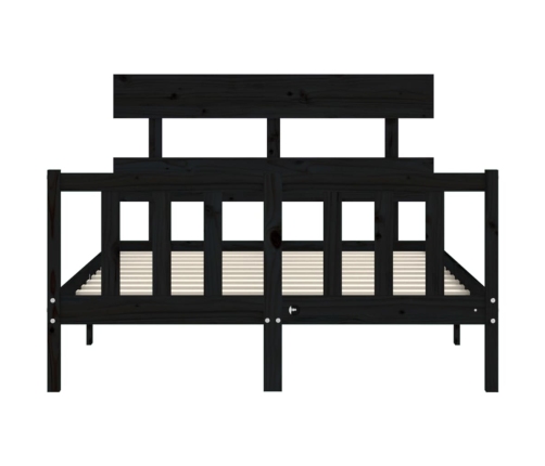 Estructura de cama con cabecero madera maciza negro 140x190 cm