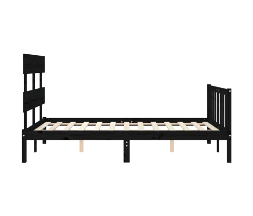 Estructura de cama con cabecero madera maciza negro 140x190 cm