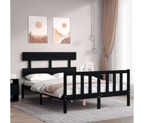 Estructura de cama con cabecero madera maciza negro 140x190 cm