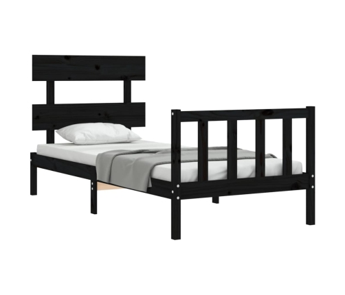 Estructura de cama con cabecero madera maciza negro 90x200 cm