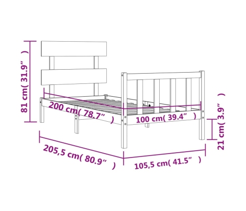 Estructura cama sin colchón madera maciza pino blanca 100x200cm