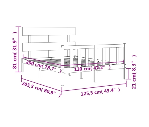 Estructura de cama sin colchón madera de pino maciza 120x200 cm