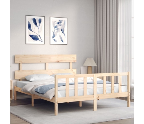 Estructura de cama de matrimonio con cabecero madera maciza