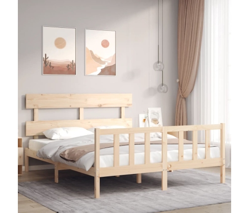 Estructura de cama de matrimonio con cabecero madera maciza