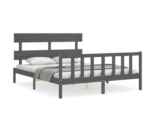 Estructura de cama matrimonio con cabecero madera maciza gris