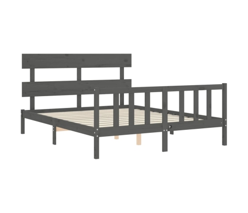 Estructura de cama matrimonio con cabecero madera maciza gris