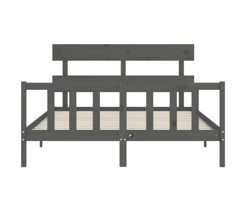 Estructura de cama matrimonio con cabecero madera maciza gris