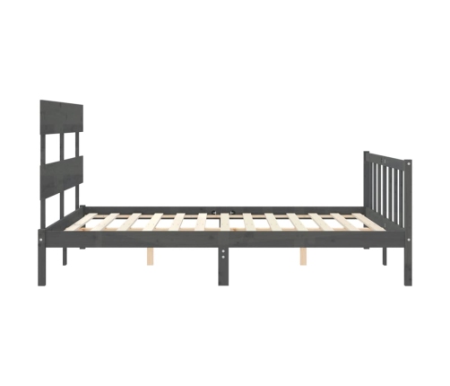 Estructura de cama matrimonio con cabecero madera maciza gris