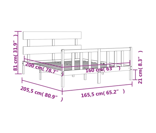 Estructura de cama sin colchón madera maciza de pino 160x200 cm