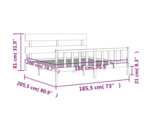 Estructura de cama de matrimonio con cabecero madera maciza