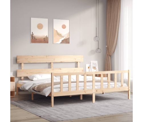 Estructura de cama de matrimonio con cabecero madera maciza