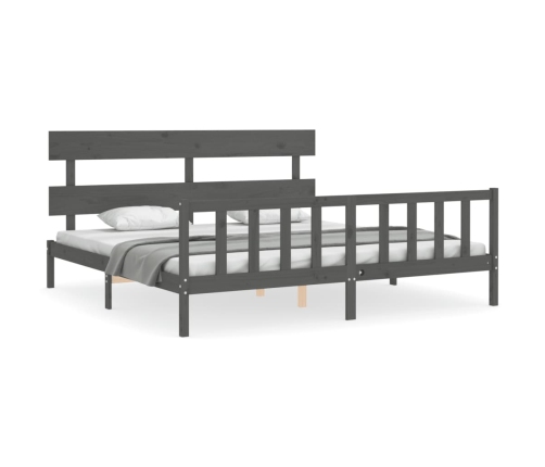 Estructura de cama con cabecero madera maciza gris 200x200 cm