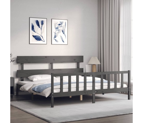 Estructura de cama con cabecero madera maciza gris 200x200 cm