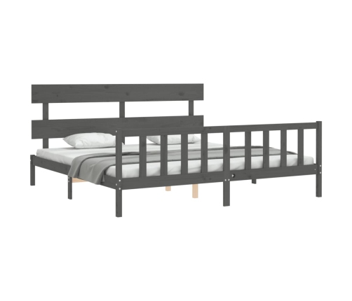 Estructura de cama con cabecero madera maciza gris 200x200 cm