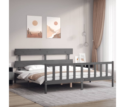 Estructura de cama con cabecero madera maciza gris 200x200 cm