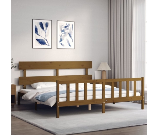 Estructura cama y cabecero madera maciza marrón miel 200x200 cm