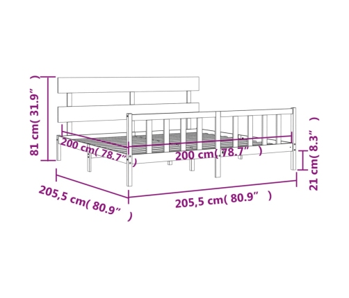 Estructura cama y cabecero madera maciza marrón miel 200x200 cm