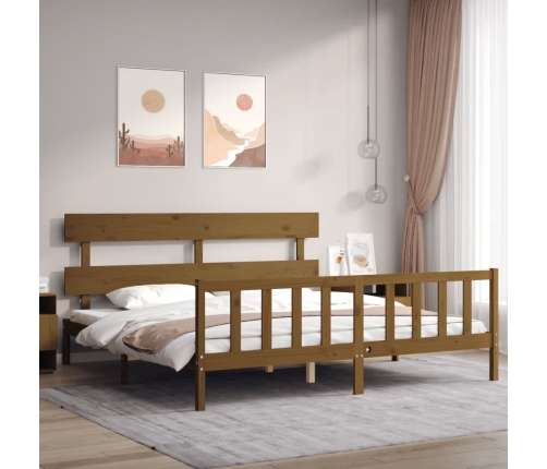 Estructura cama y cabecero madera maciza marrón miel 200x200 cm